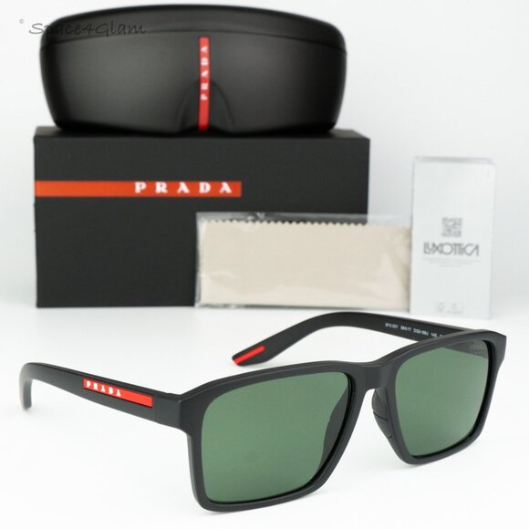 NEW Prada Linea Rossa PS05YS DG006U Black Dark Green Rectangle Unisex Sunglasses - Picture 3 of 8